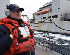Controlman 3rd Class Nash Pasley, from Simpsonville, stands communications watch aboard the Arleigh Burke-class guided-missile destroyer USS Sterett.
 