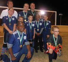 The Sharks, Under 10, won the Foothills Soccer Club of Greer championship tonight when it defeated the Warriors 2-1. Avery Miller scored both Sharks' goals. The players are identified in the story.