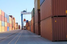 Container traffic at the Inland Port is increasing daily. There were about 1,000 containers on site Wednesday. Containers on the left are imports and the right are exports.