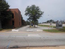 The side view of Allen Bennett Hospital with Wade Hampton Blvd. at the top and Memorial Drive Extension at the bottom.
 