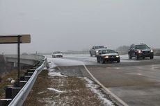 The overpass on Hwy. 80 near E. Poinsett Street was a sheet of ice on both sides of the highway.