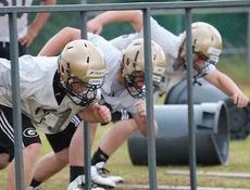 You won't find running backs running through a cage. But you will find Greer High School linemen practicing their techniques in this drill.
 