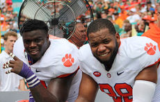 Kevin Dodd, right, and Shaq Lawson anchor a Clemson defensive line that ranks second in the country in percentage of opponents' rushes for no gain or a loss (36 percent).
 