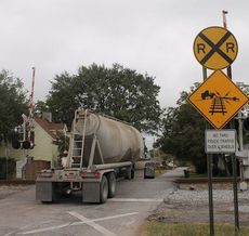 This cement truck didn't heed the warnings at the railroad crossing from East Poinsett Street onto Moore Street.