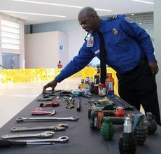 The table full of grenades, knives, guns, wrenches, brass knuckles and liquids over 3.4 ounces are a sampling of abandoned property at Greenville-Spartanburg International Airport during the past 30 days.
 