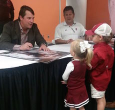 Two of the youngest Gamecocks fans visited with USC Head Football Coach Will Muschamp.
 