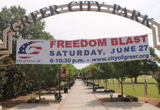 Greer City Park is all decked out for Saturday's Freedom Blast.
 