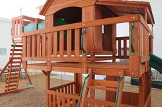Children's playset donated by Lowe's Improvement Center to homeless shelter
