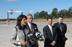 Gov. Nikki Haley and Jim Newsome, S.C. Ports Authority CEO, were accompanied by Michael Hoffman, Terminal Manager for the S.C. Inland Port, and Carlos Gittens, right, Supervising Engineer with Parsons Brinckerhof.