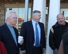 Jim Benson (left) is former owner of the property where GrandSouth Bank is located, just across the street from his car dealerships on Wade Hampton Blvd.
 