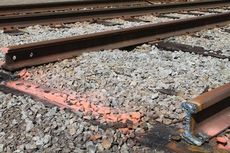 The train tracks are split at a welding point so that they may be lifted without buckling or bending rails still in use.