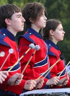 The mallets perform during Riverside's performance.
 