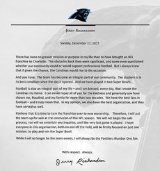 The letter Jerry Richardson wrote signaling he was selling the team.