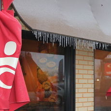 Icicles form at the Atlanta Bread Company in early evening on Pelham Drive.
 
 