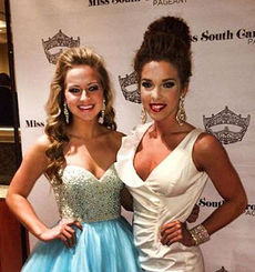 Miss Greater Greer Teen Emma Kate Rhymer and Miss Greater Greer Anna Brown posed before attending the judges dinner at the Miss South Carolina workshop last weekend.
 