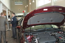Toyota of Greer's showroom features only two vehicles as it is heading toward a virtual reality showroom in the future.
 