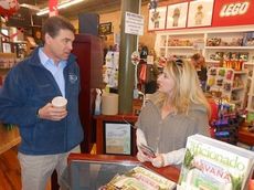 Texas Gov. Rick Perry made a presidential campaign stop in Greer and chatted with ACME  co-owner Denise VandenBerghe. Ironically, Perry withdrew from the race the next day.