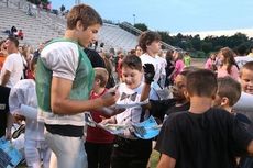 Mario Cusano will start for Greer in the season-opening game at Seneca Friday night. He was highly-sought by young players for autographs during Meet the Jackets night.