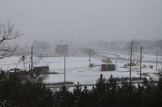 The Greer Inland Port was hardly visible through the blowing snow.