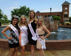 Alyssa, Kristen, Chelcee and, Makayla in front of the fountain in Greer City Park on they day that they emceed the Miss and Master SDC pageant.