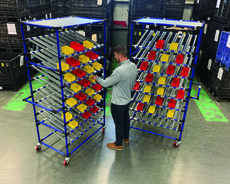 Creform's angled shelf cart for bins is designed to hold small production parts and hardware items.
 
 
 
 