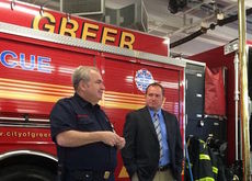 Retiring Greer Fire Chief Chris Harvey introduces new fire chief Dorian Flowers. 
 