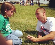 Jackson Tipton shares his testimony with Kori on Monday during the Greer First Baptist Summer mission trip in Cincinnati. GFB is visiting a parent church and participating in Vacation Bible School and other activities with youths in the community.