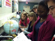Science & Technology: Students in Mrs. Garner’s 8th grade science class used a world globe with a CBL (Computer-Based Laboratory) and temperature probe connected to a graphing calculator to model the earth and the sun during different seasons.  This activity allowed students to understand an abstract concept by interpreting data from a hands-on experiment using concrete objects, technology, and the interaction with peers.  The CBL was purchased by the school’s PTSA. 