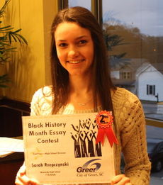 Sarah Rzepczynski, an 11th grader at Riverside High School, is pictured on the home page representing the Black History Month  Essay Contest winners.
 