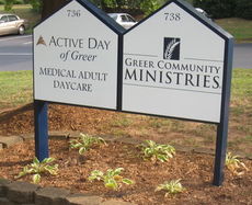 New signage at Greer Community Ministries greets visitors.
 