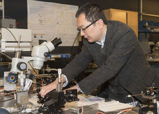 Lin Zhu is working on diodes that convert electricity to light. 
 