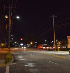 This is a night photo on Wade Hampton Boulevard showing the completed lighting project.
 