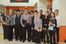 Riverside Middle School participants in the speech and debate competition at Southside were: (back row, left to right) Bryana Burch, Tiger Mou, Sangram Kadam, Vaibhav Bafna, Timothy Harris, Andrew Hall, and Carol Lee; (front row, left to right) Liz Schell, Javier Zarazua, Alex Loaiza, Aaron Keller, Ashleigh Ewens, Katherine Woo, and Yasmin Meyer. 
