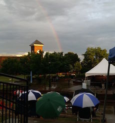A rainbow over City Hall gave the all clear sign for Tunes in the Park Friday.
 
