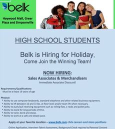 Belk now hiring students, hosts job fair Tuesday for seasonal hires