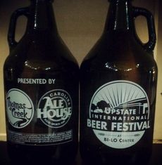 The natural way to market a beer festival is with beer bottles branding the event for the co-sponsors – Thomas Creek Brewery and the Carolina Ale House.