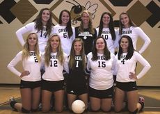 The 2013 Greer Varsity Volleyball players. Front row left to right: Bailey Estes, Julia Sudduth, Madison Bates, Zoe Nicholson and Brooke Wade. Back left to right: Kellyn Taylor, Kate Johnson, Caroline Neely, Lauren Jarecki and Brooke Swafford.