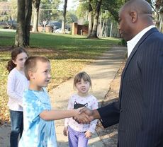 Sen. Tim Scott pressed the flesh with future voters during his stop in Greer Tuesday.
 