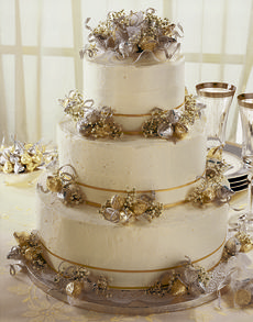 Chocolate Almond Wedding Celebration Cake, Wedding Cake Topper and Kisses Rosette Decorations