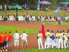 Northwood marches onto Heritage Park Field at Taylor, Mich., for the opening ceremonies for the Junior League World Series.
 