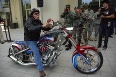 The Patriot Chopper, commissioned by the Army National Guard, has a dual purpose. It is a recruiting tool and the bikes can also convey important messages about safety.