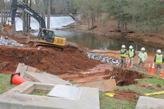 The main water break was on the Blue Ridge Water Company site at the Greer CPW water treatment facility at Lake Cunningham.
 