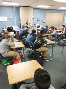 Math students studying area and volume space hear from Topper Hartness from Hartness International packaging.