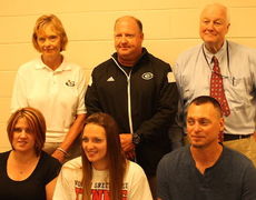 The official signing with North Greenville University took place at Greer High School's alumni room Wednesday. Kylie is flanked by her parents Tara and Erik. Back row includes Linda Sandusky, Athletic Director Travis Perry and Principal Marion Waters.
 