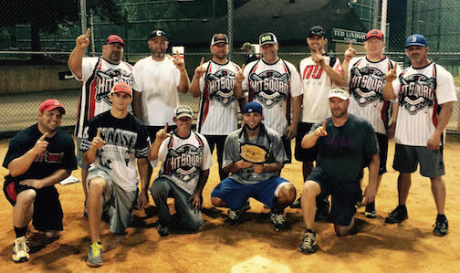 The champion Hit Squad team members may have played their final season together. Kneeling left to right are Chad Good, Nick Hill, Eric Waters, Bradley Jones and Jerry West. Back row, l-r, are Corey Lancaster, Kevin Jones, Blair Lell, Shannon Leonhardt, Ryan Westbrook, Blaine Bolin and David Switzer. Team members not pictured are Brian Henson, Donnie Shafer and Mark Winkler.
 