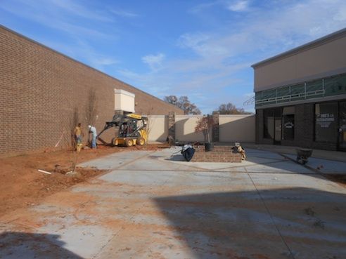 A courtyard is near completion beside Belk and Greer Plaza's shops. It is scheduled to be finished Friday.