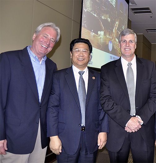 Left to right: Greg Hall, President of Century 3,Su Yuesheng, President and Chairman of the Board of Directors for Dalian Chamber of Commerce in Jinzhou New District, and Greer Mayor Rick Danner.