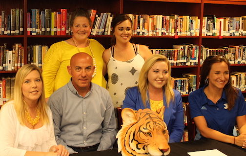Hayley Smith signed a dance and academic letter-of-intent with Limestone College Tuesday at Blue Ridge High School. Left to right, front row, parents Mindi and Jeff Smith, Hayley, and Limestone Coach Ashley Gatto. Back left to right are Ignite Dance Company instructors Jodi Dix and Amanda Durham.
 