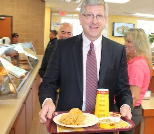 Jeff Tuttle, General Manager at Greer Commission of Public Works, got his first taste of Bojangles' food this morning during the restaurant's grand opening on Buncombe Road. He formerly lived in Texas where no Bojangles' franchises exist.
 
 
 
 
 