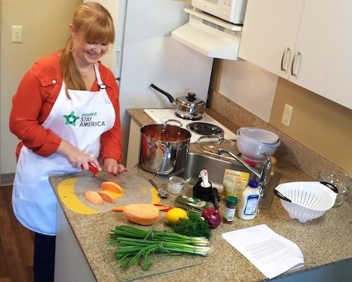 Megan Huffman has her ingredients for preparation of her Savory Sweet Potato Salad.
 